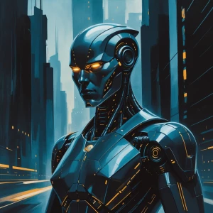 A sleek, nocturnal ultra-modern silicon sentinel stands in stark...