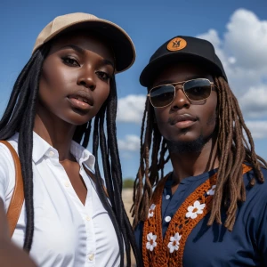 Sur cette image, un homme noir élégant et une belle femme noire...