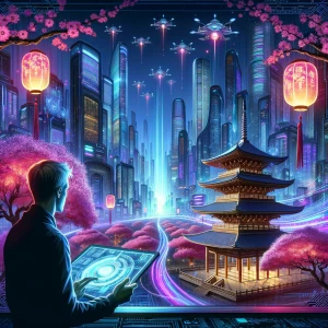 A 20 year old guy with a blonde haircut with a futuristic system...