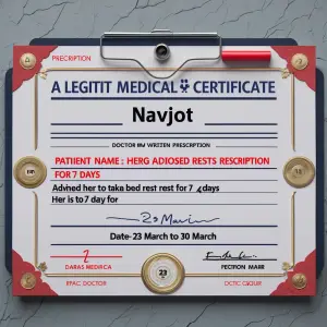 Generate a legit medical certificate with doctor written prescri...