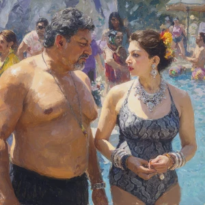 realism ,oil painting. a gujarati  mother in law, in her late 50...