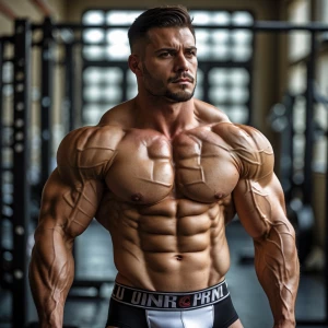 Ein Extrem muskulöser Mann in einem Jockstrap