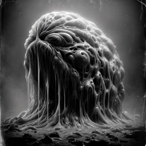 A grotesquely pulsating amoeba blob creature, oozing with malevo...