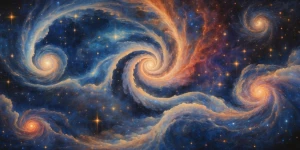 In the intricate swirls of a divine mesmeric galactic map, shimm...