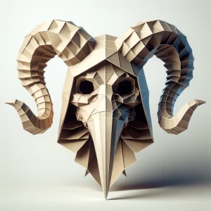papercraft plague doctor mask with ram's horns. use large polygo...