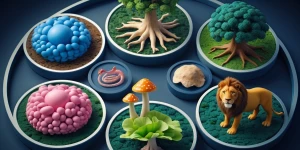 "A colorful infographic showing the Five Kingdoms of life — Mone...