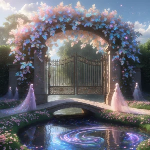 Opal-Leafed Gatehouse: The mansion’s front gate rises in quiet s...