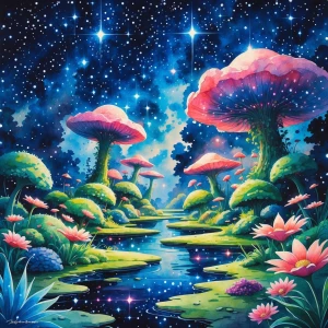 Located in the vast expanse of the cosmos, a whimsical, star-fil...