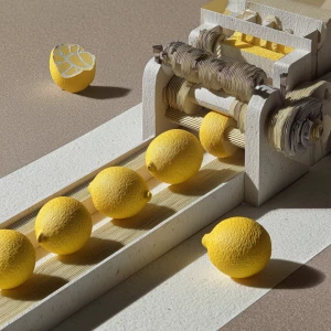 Scene opens with a row of lemons cut from textured yellow paper,...