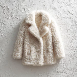 Create a Fluffy white sheep long texture fur coat with oversized...