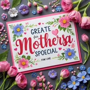 Create Gretting card for mothersa spoecial and add fiw line,