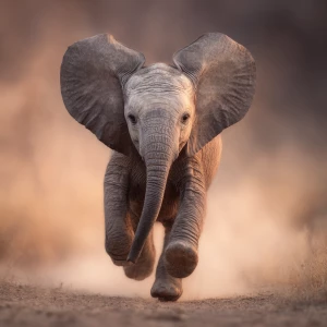 A baby African elephant named Ember, running joyfully toward the...