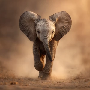 A baby African elephant named Ember, looking toward the camera w...