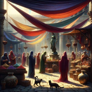 In the heat of midday, a market square of sun-bleached stone thr...