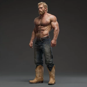 Generate an image of a muscular male bodybuilder with blonde hai...