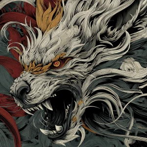 A hyper-detailed vector illustration of a feral demonic beast wi...