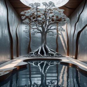 In the heart of The Silver Root Room stands a magnificent tree w...