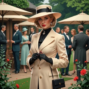 2D cinematic illustration of Pinkie Floyd in an elegant cream co...