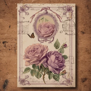 Victorian Mauve Rose Ephemera – Single Journaling Card (Antique...