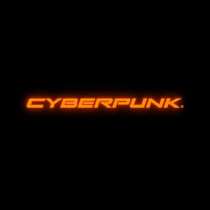 Create a cyberpunk-style text divider with neon orange highlight...