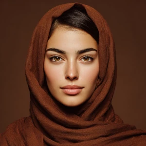 Generate an image of a beautiful young Muslim woman with a peace...