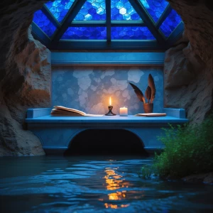 Create an image of a serene writing nook nestled within a lazy r...