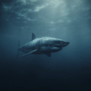 Generate a prompt of a megalondon great white shark