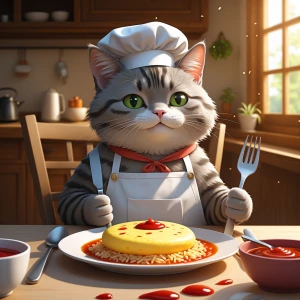 A cute grey short-haired tabby cat with soft grey stripes, big g...