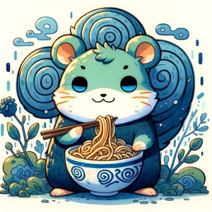 noodles hamster. Blue green and dark blue, like planet earth. No...