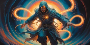 A time-warped numinous wormhole wrangler, caught mid-stride with...