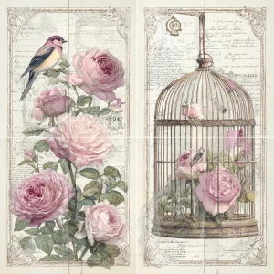 Victorian Mauve Rose Aviary – 2 Large Journaling Cards (Birdcage...