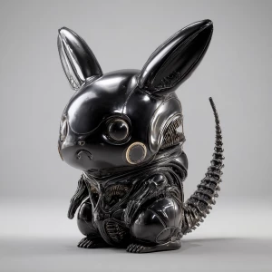 A pikachu fully realized as a Xenomorph creature, H.R. Giger bio...