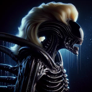 Create a stunning piece of fan art depicting an alien that bears...