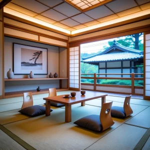 Japanese tea room with clean minimal light