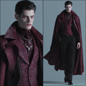 Create an image of a stylish vampire wearing Balenciaga clothing...