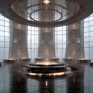 neo futuristic interior based on elemental concept or idea of ce...