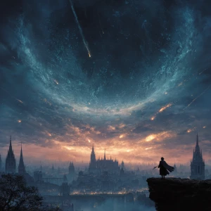 Epic cinematic key art: a colossal dragon-moon (a petrified drag...