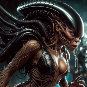Beyonce, transforming into a Xenomorph hybrid, H.R. Giger biomec...