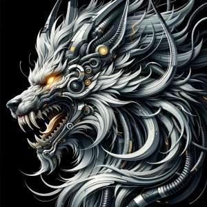 A hyper-detailed vector illustration of a feral demonic beast wi...
