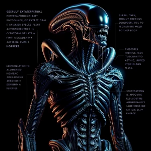 Create a stunning piece of fan art depicting an alien that bears...