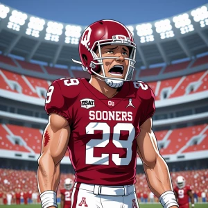 Create a highly detailed cartoon image of a football player wear...