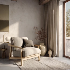 Create an ultra-realistic image of a modern Scandinavian living...