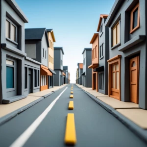 a modern gray city in stop motion style, made from clay and wood...