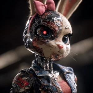 Lola bunny styled as a T-800 Terminator, battle damaged...", ult...
