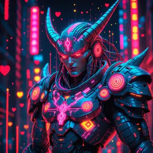 In the heart of a pixelated, neon-lit cyber city, a fervently gl...