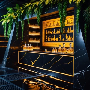 In the dimly lit, opulent interior of Golden Feast Gallery's wet...