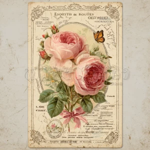 Victorian Mauve Rose Ephemera – Single Journaling Card (Antique...