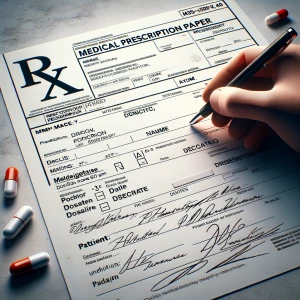 Generate a realistic detailed image of a medical prescription pa...