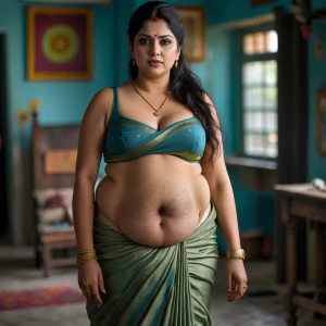 Little bit thicker her arms saggy her tummy make a cut on saree...