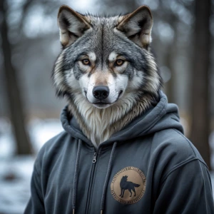 Grey wolf furry wearing a hoodie